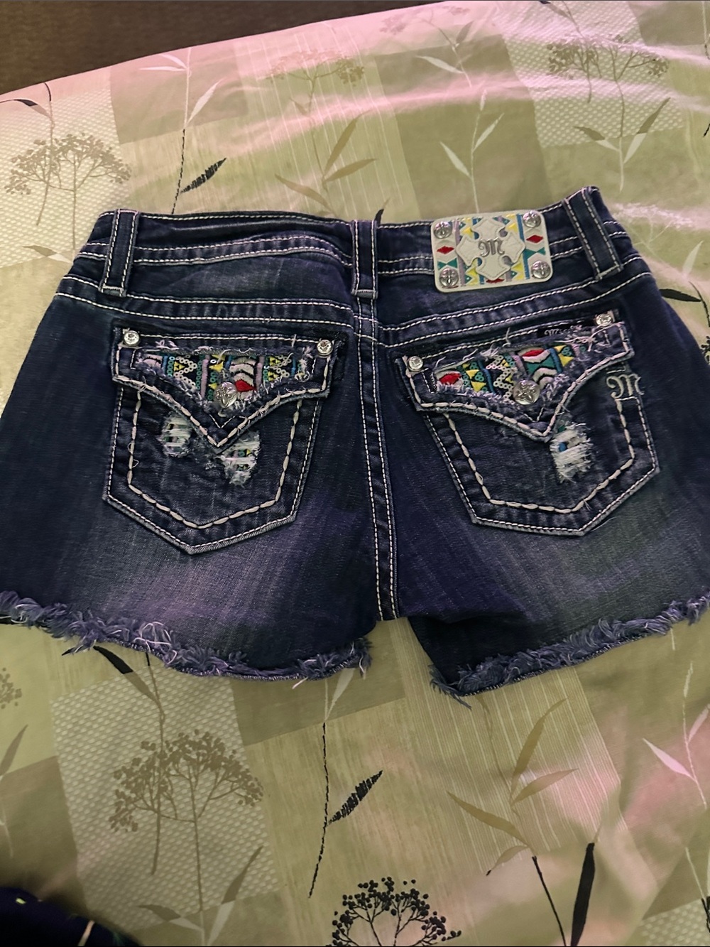 Miss Me Embroidered Tribal Denim Shorts - Blue - Picture 3 of 7
